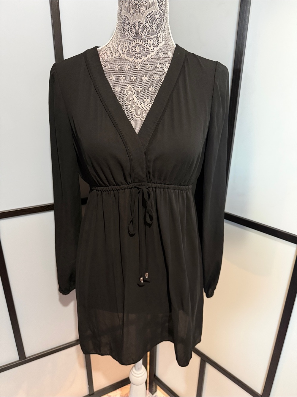 White House Black Market Black V-Neck Drawstring Swim Coverup